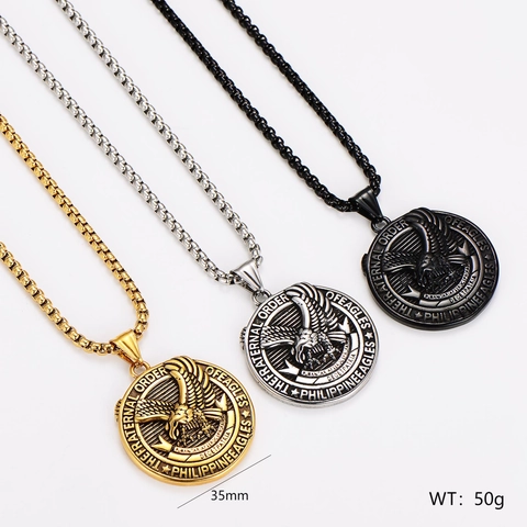 Collana Con Pendente Rotondo Aquila Vintage Acciaio Inossidabile Gioielli Retro Fraternal Order Of Eagles Uomo