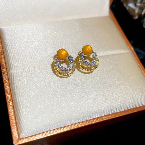 Runde Ohrstecker Mit Katzenaugenstein Und Strass 925 Sterling Silber Ohrstecker Französischer Vintage Schmuck Für Damen