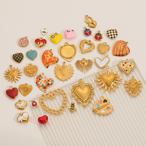 Heart Sun Bee Ladybug Evil Eye Charms Stainless Steel Gold Plated Enamel DIY Pendants For Jewelry Making Accessories
