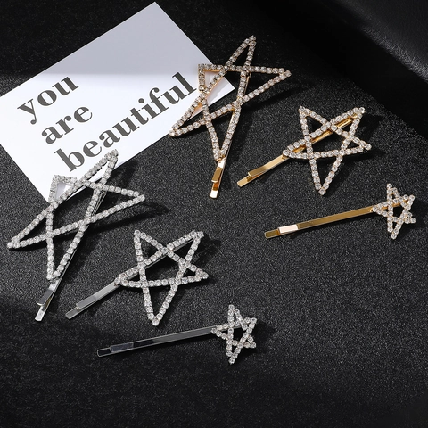 Strass Ster Haarclips Glinsterende Legering Vijfpuntige Ster Haarspelden Minimalistische Zijclips Mode Haaraccessoires Voor Vrouwen Meisjes