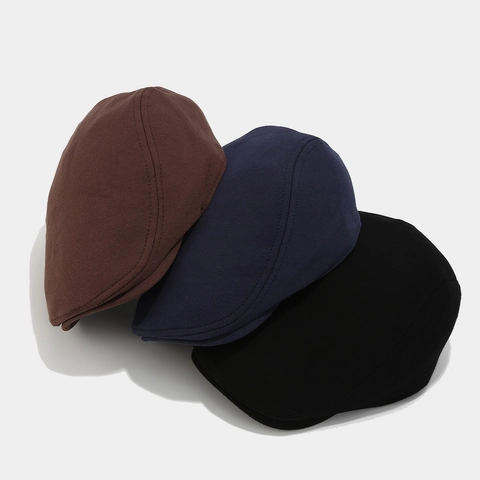 Casquette Gavroche Rétro en Coton Tricoté pour Hommes Femmes Couleur Unie Style Britannique Béret Plat Décontracté Extérieur