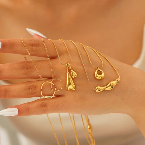 Collana Con Pendente Geometrico Placcato Oro 18K Acciaio Inossidabile Gioielli Minimalisti Catena A Serpente Da Donna