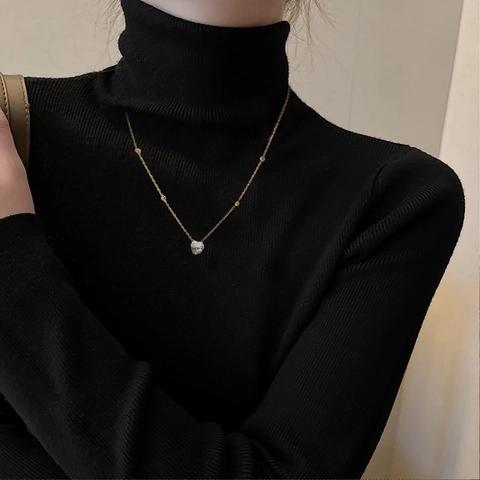 18K Gold Plated Stainless Steel Heart Rhinestone Pendant Necklace For Women Minimalist Elegant Jewelry Party Accessory Gift