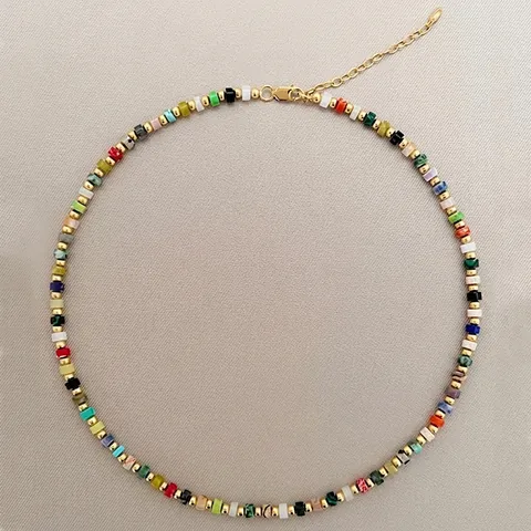 Collar Cuentas Piedra Natural Colorida Cobre Bañado En Oro Estilo Bohemio Vacaciones Para Mujeres
