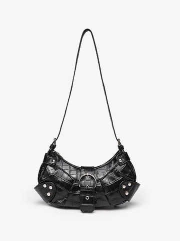 Vintage Crocodile Pattern PU Leather Shoulder Bag With Rivet Buckle Decor Y2K Underarm Hobo Handbag For Women Casual