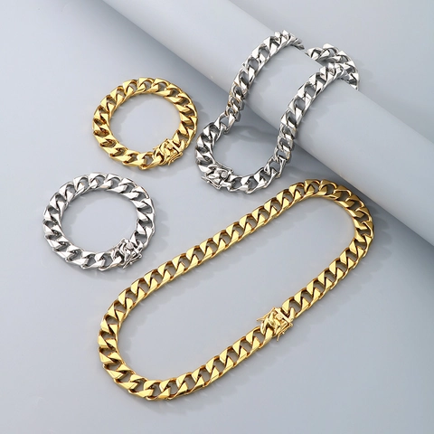 Collier Et Bracelet À Chaîne Gourmette En Acier Inoxydable Pour Hommes Style Punk Hip Hop Accessoires De Mode