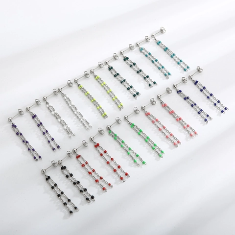 Roestvrijstalen Lange Kwastje Ketting Oorbellen Met Gekleurde Hars Kralen Minimalistische Mode Voor Dames Meisjes
