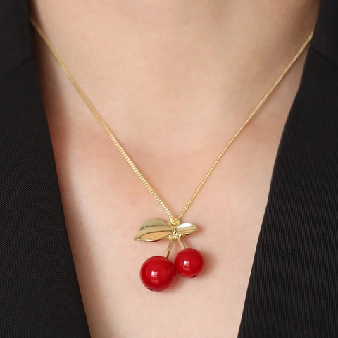 Rote Emaille Kirsch Herz Anhänger Halskette Kupfer Gold Beschichtete Kette Eleganter Schmuck Für Frauen Mädchen Mode
