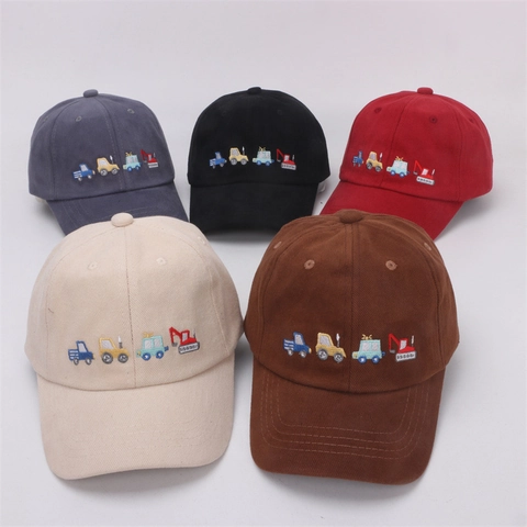 Kids Baseball Cap Cotton Embroidery Engineering Vehicle Fire Truck Cartoon Sun Hat For Toddler Boys Girls Adjustable