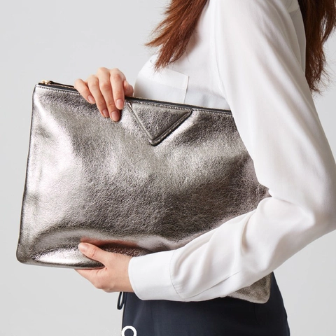 Metallic PU Leather Envelope Clutch Bag Large Capacity Zippered Fashion Evening Handbag For Women