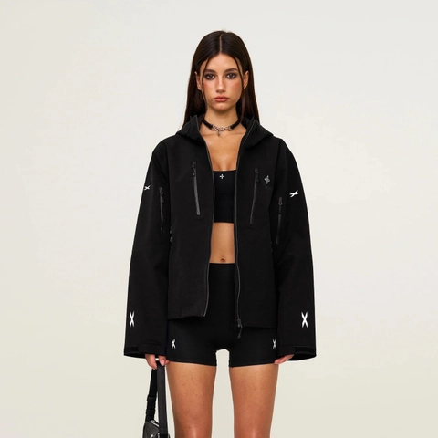 Damen Techwear Jacke Mit Kapuze Wasserdicht Winddicht Mehrere Taschen Streetwear Reißverschluss Nylon Polyester