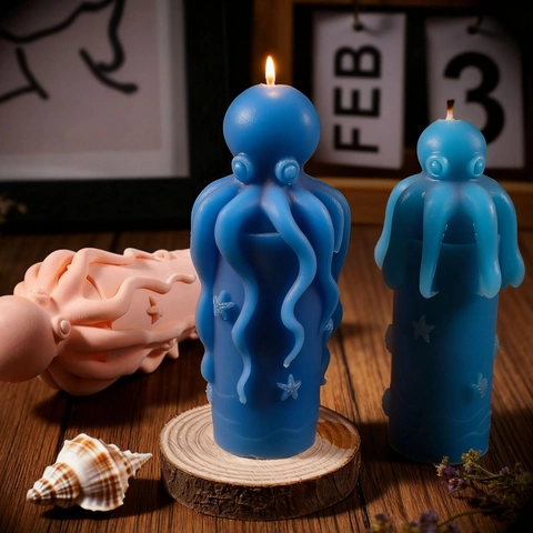 Octopus Cilindrische Siliconen Vorm Voor DIY Geurkaarsen Gips Maken Zeedier Zeester Reliëf Knutselgereedschap