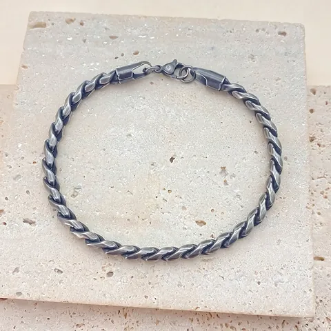 eManco Mens 304 Stainless Steel Twist Rope Chain Bracelet Retro Hip Hop Gunmetal Black Punk Wristband Fashion Jewelry Gift