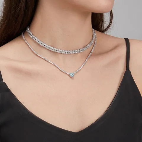 Herz Zirkon Tennis Kette Halskette 925 Sterling Silber Choker Für Damen Luxus Mode Eleganter Schmuck