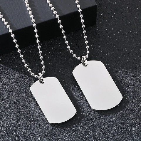 Collar Dog Tag Acero Inoxidable Pulido Espejo Estilo Militar Colgante Con Cadena De Bolas Para Hombres