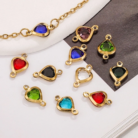 Stainless Steel Heart Crystal Pendants Colorful Glass Stone Connectors DIY Jewelry Making Findings Small Tiny Charms