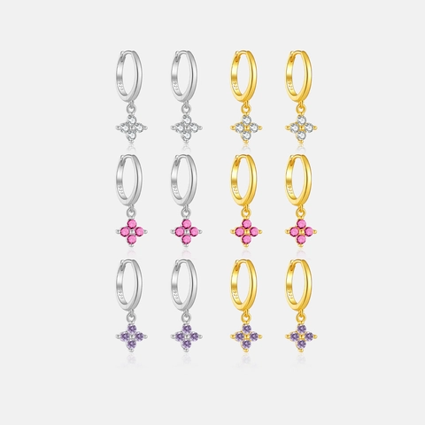 Pendientes De Aro De Plata De Ley 925 Con Colgante De Trébol Circonita Joyería De Moda Para Mujer