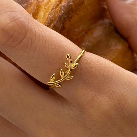 Marquise Zircon Olive Branch Leaf Stackable Rings Gold Plated Stainless Steel Jewelry For Women Elegant Nature Style