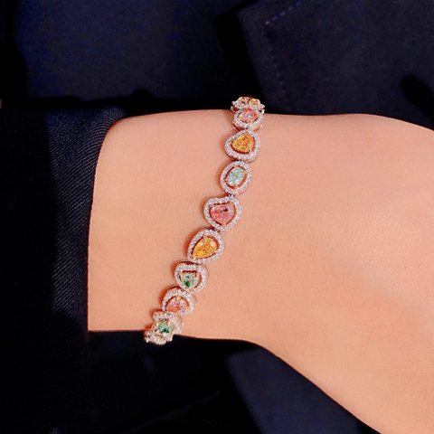 Colorful Gemstone Bracelet With Heart And Pear Shaped Multi Color Zirconia Micro Paved Copper Luxury Jewelry For Women