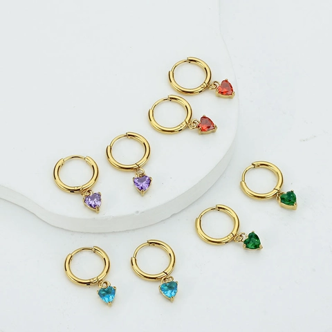 Titanium Steel Heart Hoop Earrings For Women Luxury Zirconia Inlaid Gold Plated Elegant Heart Shaped Jewelry Gift Accessories