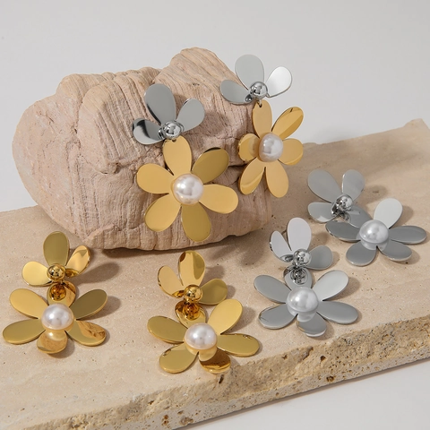 Orecchini A Fiore Acciaio Inossidabile 304 Con Künstliche Perle Sintetiche Pendente Floreale Gioielli Eleganti Per Donne