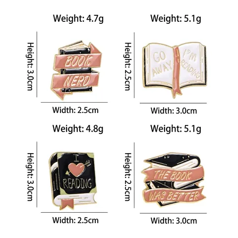 Literary Cartoon Book Enamel Brooch Alloy Drip Oil Lapel Pin For Backpack Jacket Decoration Reading Theme Student Gift