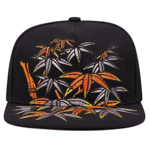 Gorra Béisbol Snapback Sarga Algodón Bordado Hoja Bambú Ajustable Aire Libre Hip Hop Streetwear Hombres Mujeres