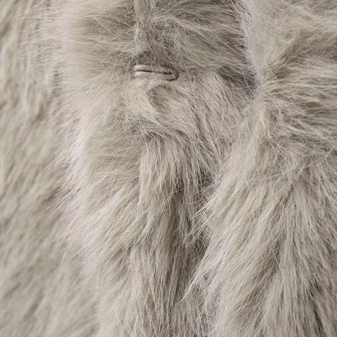 Women Faux Fur Vest Elegant Round Neck Sleeveless Solid Grey Winter Outerwear Warm Gilet With Concealed Buttons