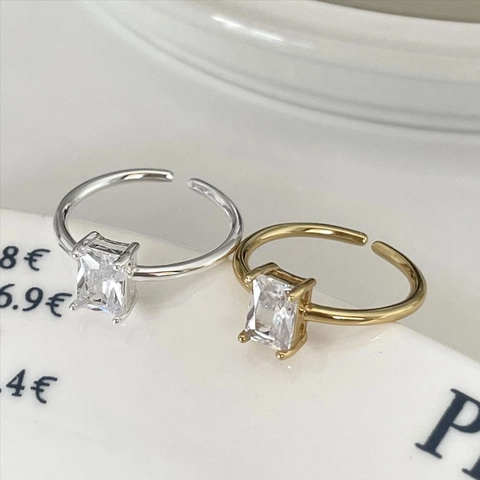 925 Sterling Silver Square Cut Zircon Adjustable Open Ring Geometric Minimalist Jewelry For Women Elegant Accessory