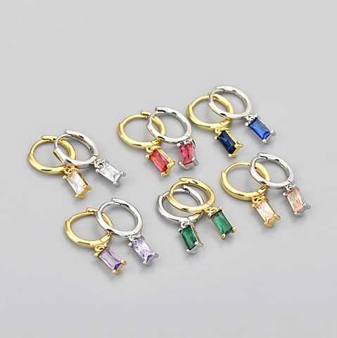 Kupfer Rechteckig Strass Huggie Ohrringe Für Damen Vintage Geometrische Mode Ohrschmuck Mit 925 Silber Ohrstecker-Stift