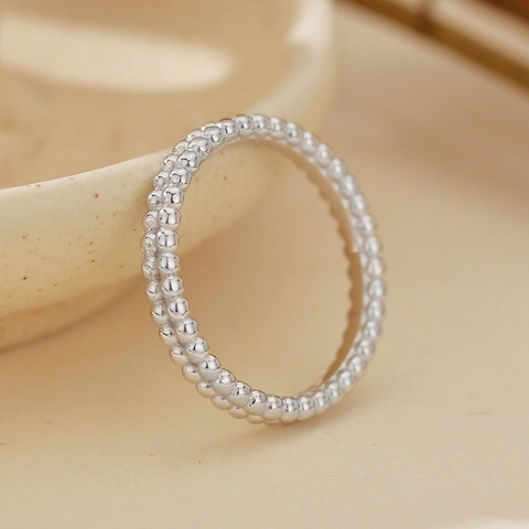 Bague Simple Perlée à Double Rangée en Argent Sterling S925 pour Femme Minimaliste Géométrique Bijoux de Mode Cadeau
