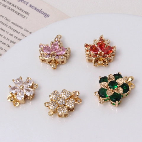 Zircon Copper Flower Maple Leaf Jewelry Clasp Connector For DIY Necklace Bracelet Making Color Retention Buckle Accessory