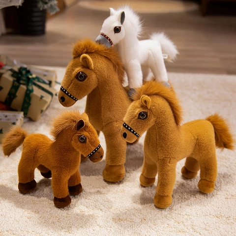 Peluche Di Cavallo Realistico Bambola Animale Simulazione Pelliccia Sintetica Imbottitura Cotone PP Regalo Compleanno Casa