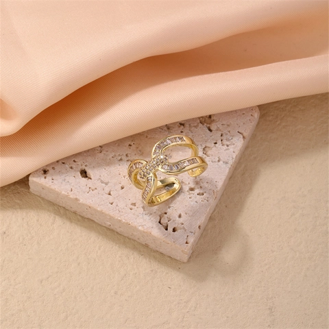 Adjustable Open Ring Copper Gold Plated Zirconia Inlaid Fashion Light Luxury Elegant Shiny Statement Jewelry For Women