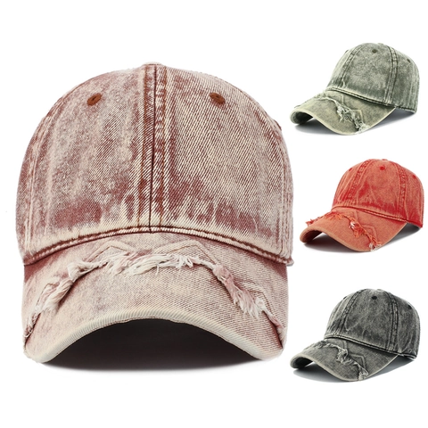 Retro Distressed Denim Baseball Cap 100% Cotton Washed Frayed Edge Adjustable Sun Hat Vintage Streetwear For Men Women