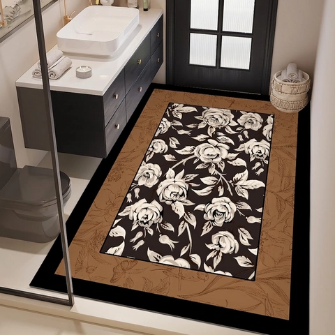 Tappetino Da Bagno Diatomite Assorbente Antiscivolo Asciugatura Rapida Motivo Floreale Vintage Stile Francese Retro
