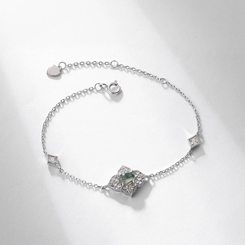 Bracciale In Agata Muschio Vintage Cavo Floreale Ovale Pietra Verde Argento Sterling 925 Gioielli Regolabili Per Donne