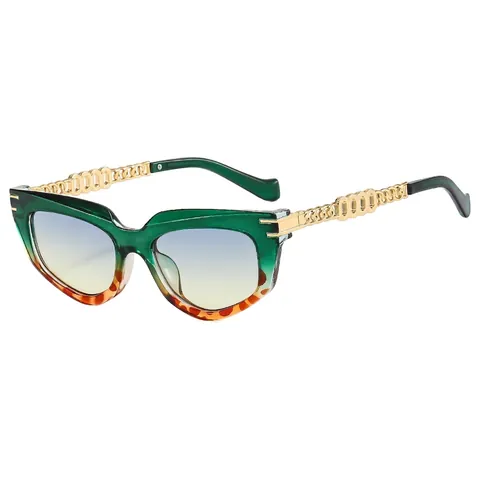 Retro Cat Eye Zonnebril Voor Dames Metalen Kettingpoten UV400 Bescherming Gradiënt Lenzen Vintage Mode Bril