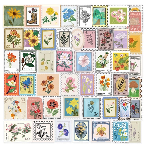 Transparent Botanical Flower Stamp Stickers Waterproof PET Vintage Decorative Decals For Journaling Scrapbooking Laptop Guitar Phone Case Aesthetic Nature Stickers