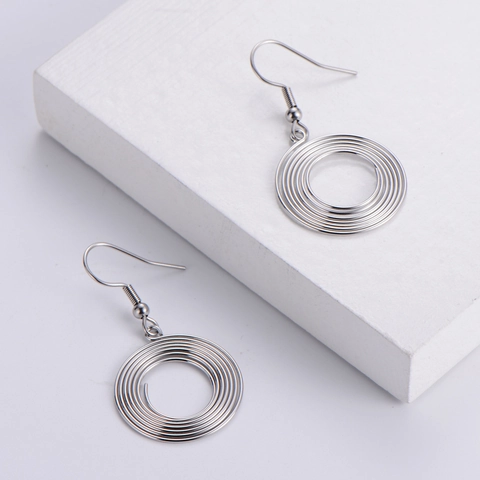 Orecchini A Spirale In Acciaio Inossidabile Geometrici Tondi Pendenti Tono Argento Gioielli Donne