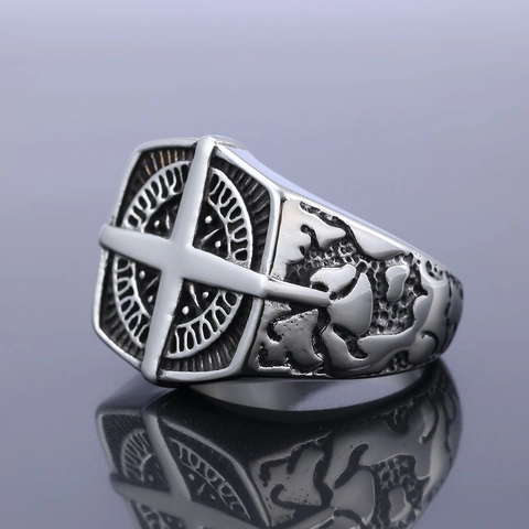 Anillo de Brújula Cruz de Acero Inoxidable Vintage Para Hombres Anillo de Sello de Escudo Náutico Punk Joyería Gótica