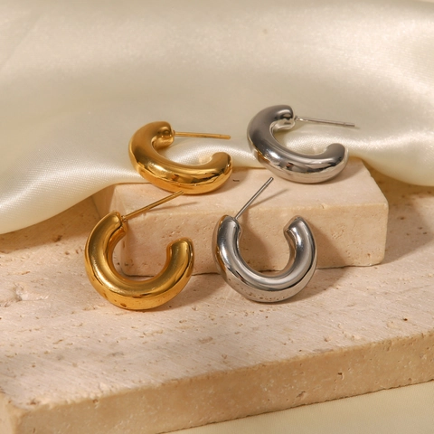 Orecchini A Cerchio A Forma Di C In Acciaio Inossidabile Placcato Oro Sotto Vuoto Tubo Spesso Cavo Gioielli Di Moda Geometrici Minimalisti Per Donna
