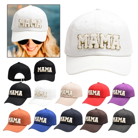 MAMA Letter Embroidery Cotton Baseball Cap For Women Casual Solid Color Adjustable Sun Protection Curved Brim Hat