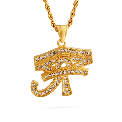 Eye Of Horus Pendant Necklace Stainless Steel Zircon Rhinestone Iced Out Hip Hop Egyptian Jewelry For Men