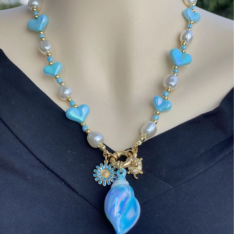 Multilayer Halskette Kupfer 18K Vergoldet Evil Eye Delfin Muschel Schildkröte Anhänger Böhmischer Sommerstrand Stil