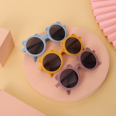 Cute Bear Ear Round Children Sunglasses UV400 Protection Fashion Toddler Baby Outdoor Eyewear PC Frame AC Lens