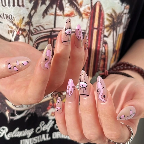 Press On Nägel Lange Stiletto Künstliche Nägel Böser Blick Leopard Flammenmuster Y2K Punk Stil Künstliche Fingernägel Für Damen