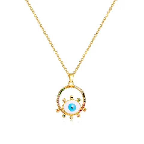 Collana Con Pendente Malocchio in Acciaio Inossidabile Oro per Donna Lusso Leggero Strass Multicolore Charm Tondo Gioielli Boho