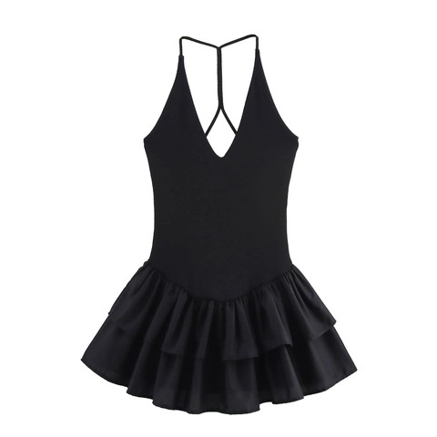 Sexy Ärmelloses Minikleid Aus Polyester Mit V Ausschnitt Und Rückenfreiem Design Im Ballett Stil Für Damen