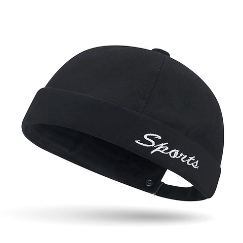 Vintage Cotton Docker Hat Brimless Cap With Sports Embroidery Adjustable Retro Streetwear Miki Hat For Men Women